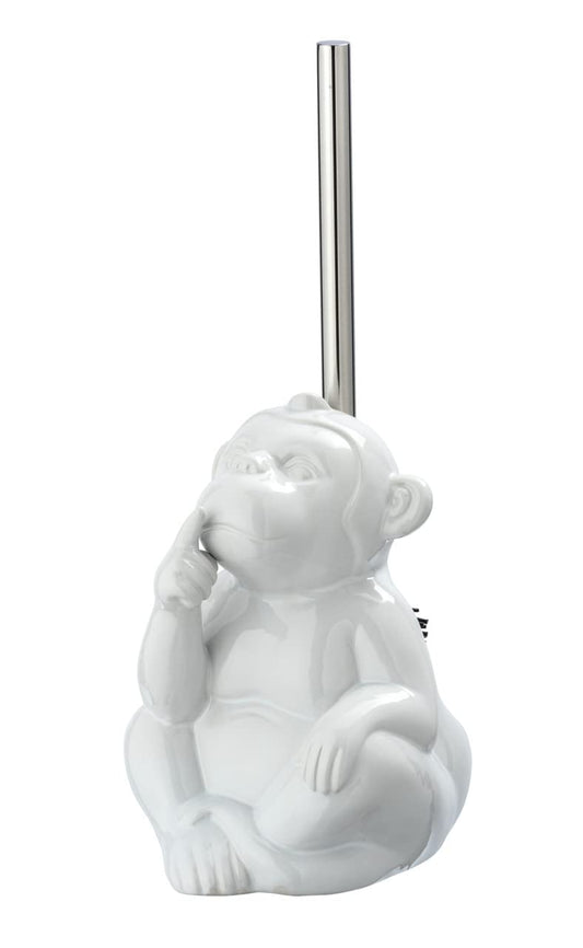 WENKO Monkey Quiet Toilet Brush Holder, Ceramic, White, 20 x 14.5 x 14 cm