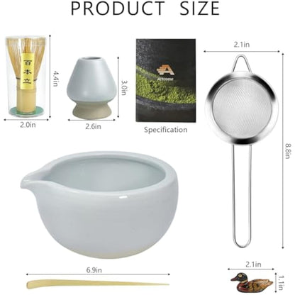 Artcome Matcha Ceremony Kit for Japanese Tea Ceremony, Bowl with Pouring Spout, Whisk, Tea Scoop, Matcha Powder Strainer, Matcha Tea Set for Making Usucha, Koicha and Matcha Latte (Cyan)