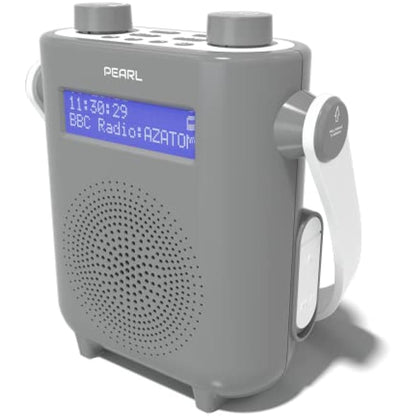 DAB/DAB+ & FM Digital Shower Radio | Bluetooth | IPX5 Waterproof Technology | Rechargeable Battery | Perfect for Home, Bathroom or Outdoors | AZATOM Pearl (Grey)
