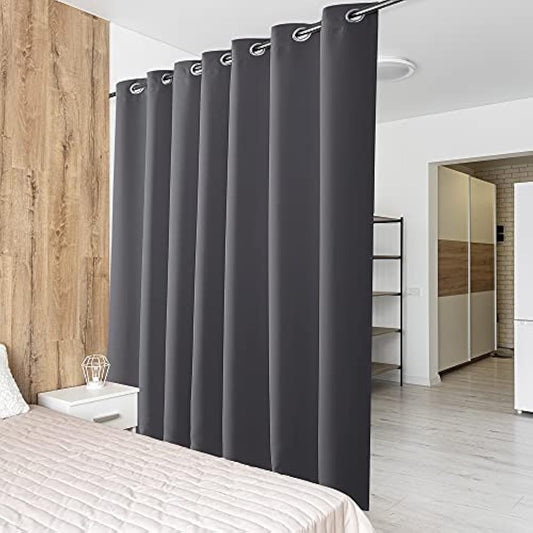 PONY DANCE Extra Wide Long Eyelet Blackout Curtain and Thermal Insulated Room Divider Curtains & Drapes for Bedroom 100 x 95 Inch Energy Saving Privacy Panel for Hotel, 1 Piece, Grey