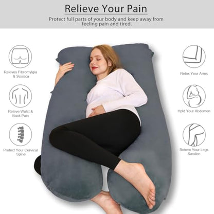Chilling Home Pregnancy Pillows for Sleeping,U Shaped Maternity Pillow Pillow,55 inch Full Body Pillow Long Pillows for Sleeping, Maternity&Body Pillows for adults with Cover Velvet,Light Black