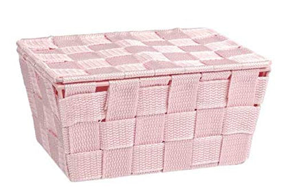 WENKO Storage basket Adria with lid in pink, PP, 19 x 14 x 10 cm