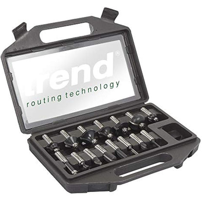 Trend 15 Piece Router Cutter Starter Set, 1/2 Inch Shank, Tungsten Carbide Tipped, Storage Case Included, SET/SS9X1/2TC