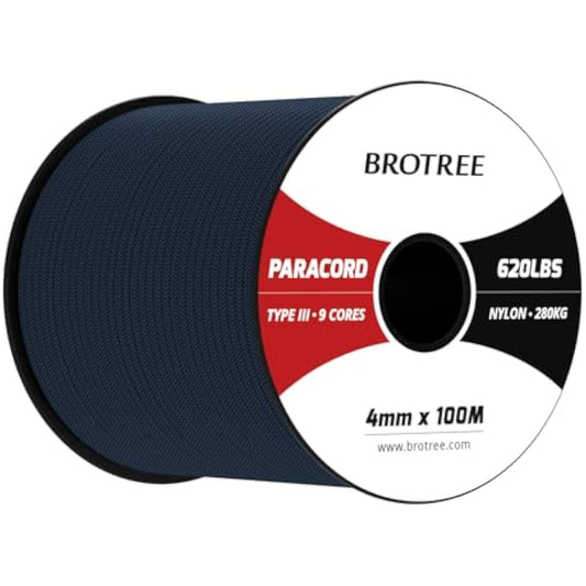 Brotree Paracord 4mm 100M 9 Strands 100% Nylon Rope Type 3 Parachute Cord for Outdoor, Bracelet, DIY - 280kg Breaking Load (Navy Blue)