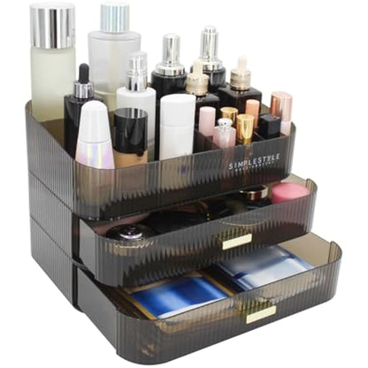 Womanht Makeup Organizer with 2 Drawers, Cosmetics Organizer for Bedroom and Bathroom Vanity Countertops, Large Capacity Cosmetic Storage Box for Skincare Cream Perfume Lipstick Dresser Counter-Black