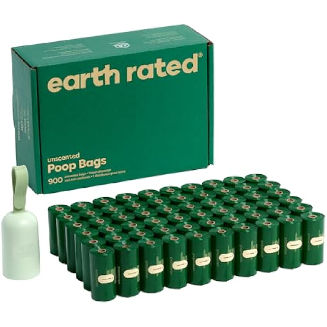 Earth Rated Dog Poo Bag Holder with Dog Poo Bags Rolls, Durable and Guaranteed Leakproof, Unscented, 1 Dispenser and 900 Bags
