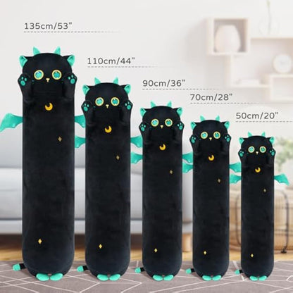 Mewaii 20in Long Cat Plush Pillows Stuffed Animals Squishy Pillows - Plushie Cute Big Green Eyes Sleeping Hugging Plush Pillow Soft Toys for Kids(Black)