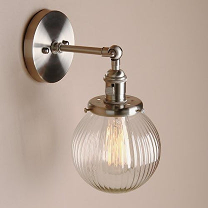 PathsOn 15cm Industrial Modern Vintage Retro Wall Lights, Loft Bar Kitchen Sconce Lights Lamp Fixture with Ribbed Globe Clear Glass Light Shade(Brushed)