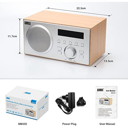 August MB420 DAB+ Radio with Bluetooth Speaker – Digital DAB & FM Radio with 30 Station Presets, Dual Alarm Clock, Sleep Timer, 5W Bass Reflex Stereo Speakers, Aux/USB/Mains Power, LCD Display – Oak