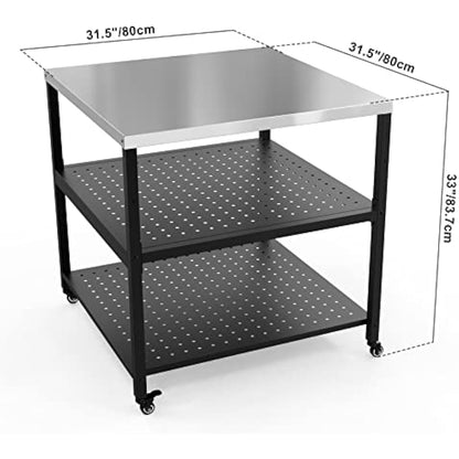 onlyfire Heavy Duty Pizza Oven Stand Table with Stainless Steel Surface and Wheels, Pizza Oven Accessories (80 x 80 x 83 CM)