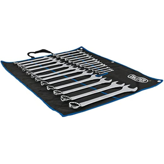 Draper HI-TORQ® 25 Piece Spanner Set | Metric Combination Hand Tools Kit | 6-32mm Precision Tool |Tetron Storage Pouch|Jaw Offset at 15° | 97918