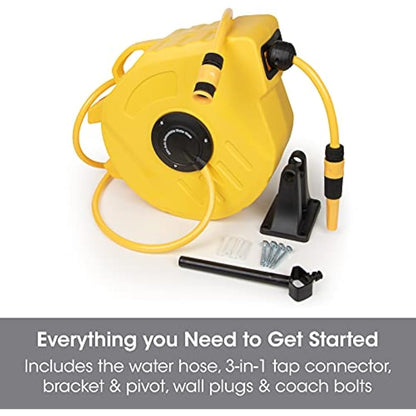 Garden Hose Pipe, 20M, Wall Mounted Hose Reel, Auto Retractable Hose Pipe, Portable 180° Swivel 2-in-1 Jet or Spray, Auto Locking System, Garden Hose Spray Gun