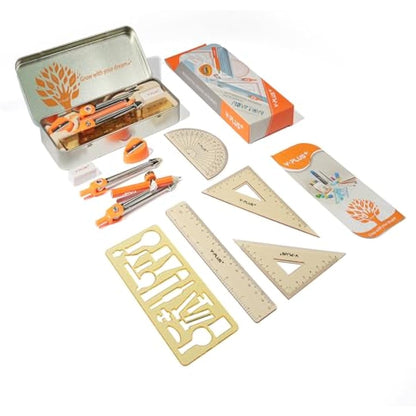 YPLUS Geometry Set for Students, Math Protractor Compass with Rulers, Box of Protactor Kit for Class Supplies and School, 11 Pcs
