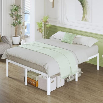 Lutown-Teen Super King Bed Frame 46 cm High with Rounded Corners, Heavy Duty Metal Bed Frames 6ft Super King Size 180x200 with Steel Slats, Ample Storage Underneath, Easy Assembly, White