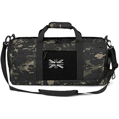 QT&QY 40L Military Tactical Duffle Bag for Men, Sport, Gym, Fitness, Travel, Training, Workout, Football, Weekender, Black, Polyester, 53.5cm x 25.5cm x 25.5cm