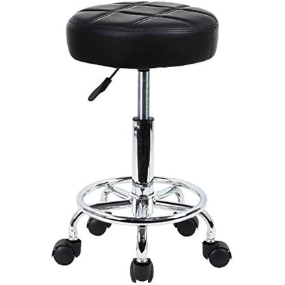 KKTONER Round Rolling Stool Chair PU Leather Height Adjustable Swivel Drafting Work SPA Shop Salon Stools with Wheels Office Chair Small (Black)