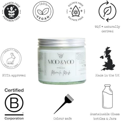 Moo & Yoo Miracle Hair Mask - Marula Oil & Wheat Protein - Hair Masks for Dry Damaged Hair - Vegan & Cruelty Free Hair Treatment - 250ml Recyclable Glass Jar