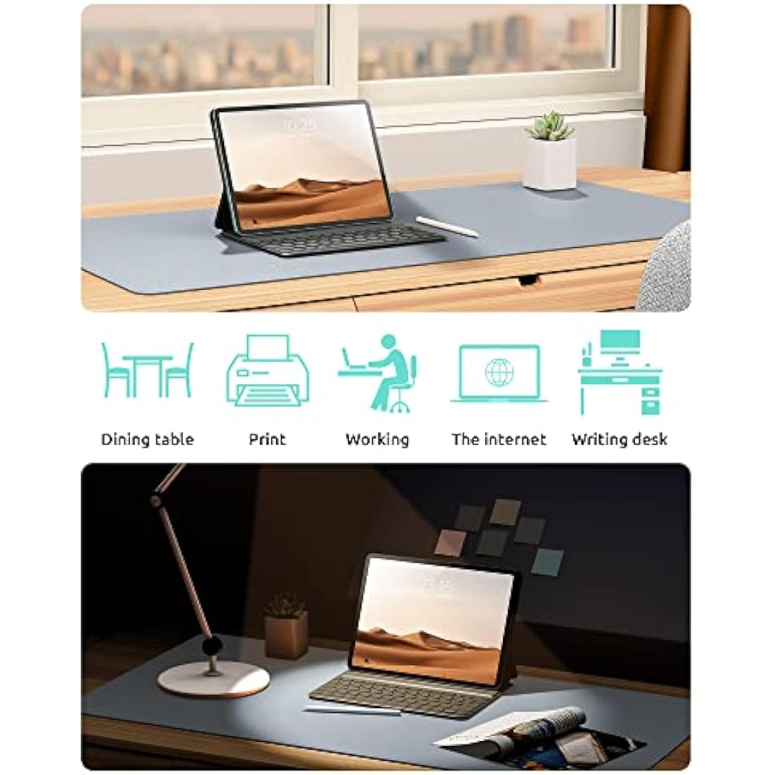 YSAGi Leather Desk Mat, Large Mouse Mat, Non-Slip Desk Pad, Waterproof PU Leather Table Protector Writing Pad for Office and Home (90 x 43 cm, Light Grey)