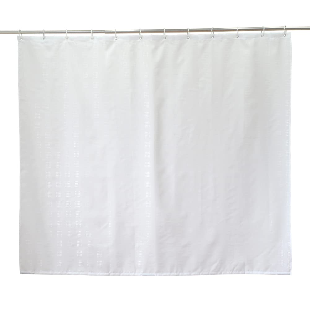 YISURE White Textured Short Shower Curtain, Wet Room Curtain for Bathroom Tub, Waterproof Fabric with Weighted Bottom and Plastic Hooks 71" W x 67" L