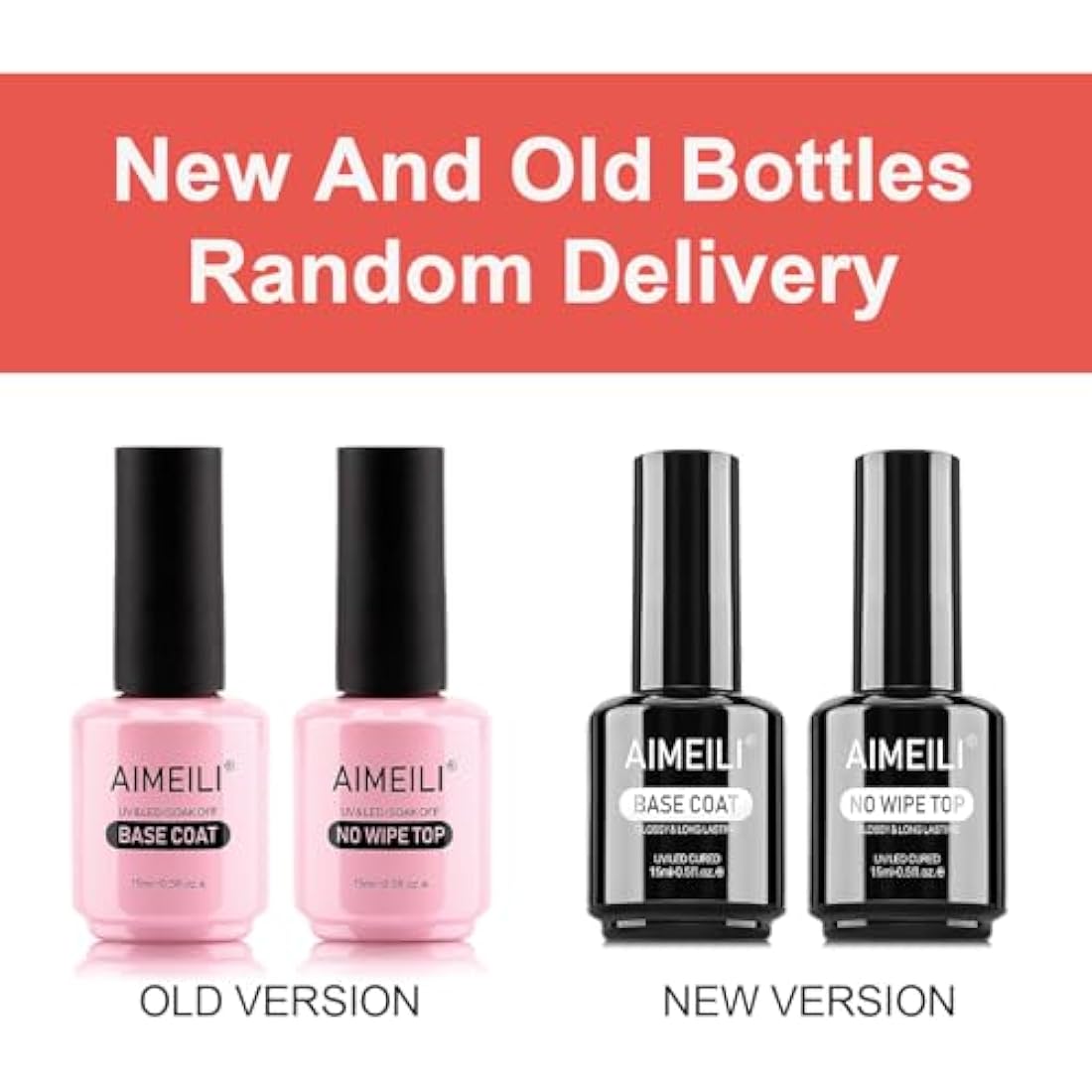 AIMEILI Base and Top Coat Gel Nail Polish Set, Shine Finish and Long Lasting, UV LED Soak Off Gel Nail Lacquer Gel Nail Polish Varnish - 2 x 15ml