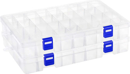 Qualsen Storage Boxes with Lids, Plastic Clear, 34 Compartments, White 2PCS