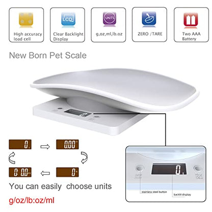 Multi-Function Digital Pet Scale for Small Animals Rabbit Hamsters Parrot,Large LCD Display Electronic Scales Weight Up to 10kg Capacity Pet Weighing Scale With Comfortable Curving Platform