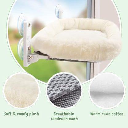GUUSII HOME Cat Window Bed Hammock Cordless Perch Window Sill Seat for Indoor Cats Kitty Shelves with Sturdy Suction Cups Washable Plush Cushion 53 * 30cm Holds Up to 18kg Easy to Install(Beige)