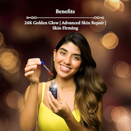 Blue Nectar 24k Gold Serum for Glowing Skin | Natural Kumkumadi Oil Serum for Face Infused with 24K Gold | Ayurvedic Face Serum for Skin Brightening and Skin Firming (24 Herbs, 30ml)