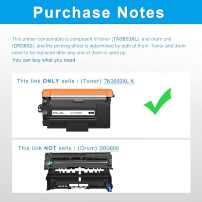 LCL TN3600XL 6000Pages Toner Cartridge Replacement for Brother TN3600 TN3600XL TN-3600 TN-3600XL for HL-L5210DN HL-L5210DW HL-L5215DN HL-L6410DN HL-L6415DN HL-L6210DW DCP-L5510DW (1Black)