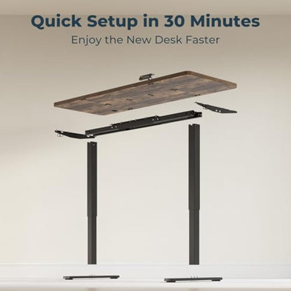FitStand FQ1 140x60cm Electric Height Adjustable Standing Desk, Sit Stand Desk, Computer Desk With Hooks, Child Lock, Memory Function, Suitable For Office And Home - Rustic Brown