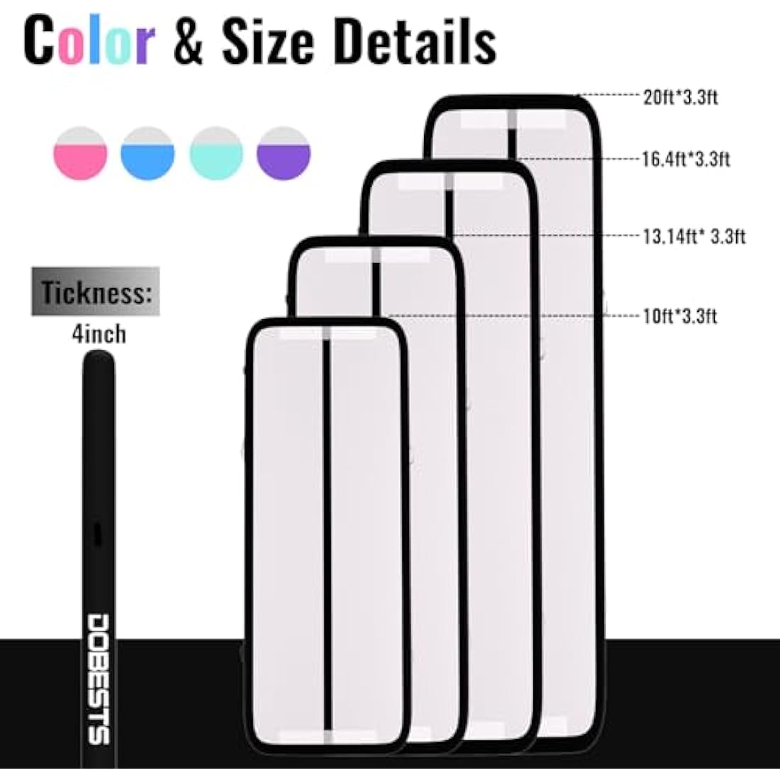 Inflatable Gymnastics Mat Tumbling Mat 6.6 ft 10 ft 13ft 16ft 20ft 4in/8in Thick Tumble Track Air Mat for Gymnastics For Home Kids Tumble Training Gymnastics/Yoga/Water/Dance