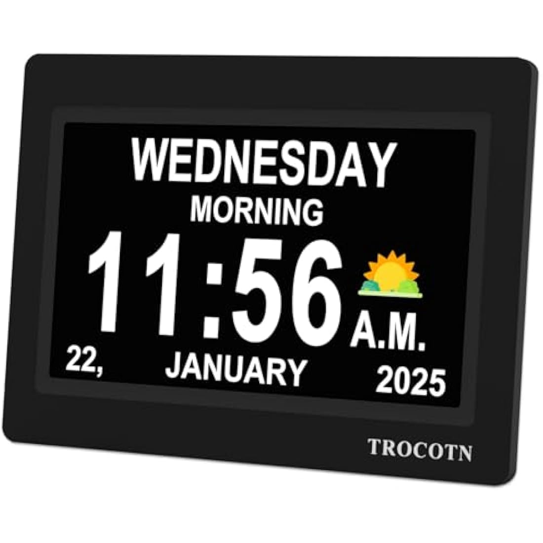 TROCOTN dementia clock, digital clock with date and day for elderly, day date large display calendar (7 Inches Black)