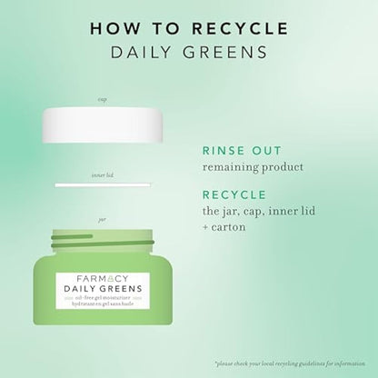 Farmacy Daily Greens Oil Free Gel Face Moisturizer - Daily Facial Moisturizing Cream with Hyaluronic Acid - New Fragrance-Free Formula