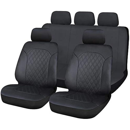 UKB4C Leatherette Front & Rear Car Van Seat Covers with Headrest Quilted pattern Black