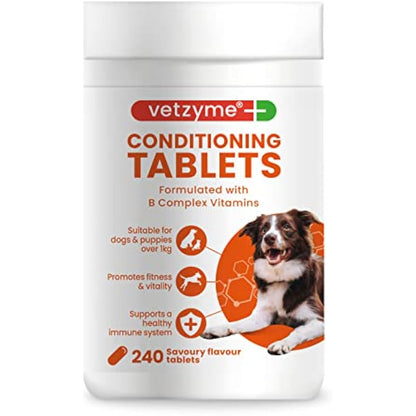 Vetzyme Once A Day Conditioning Tablets for Dogs (240 Tablets) - With B Complex Vitamins to Promote Fitness and Support a Healthy Immune System