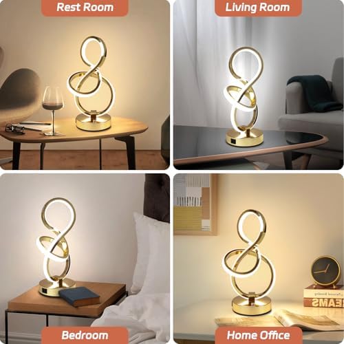 EIDEARAY Modern LED Table Lamp,3 Color Temperatures,Touch Control Stepless Dimmable Bedside Table Lamp with USB Ports, Touch Control LED Nightstand Lamp, Desk Lamp for Living Room,Bedroom(Gold)