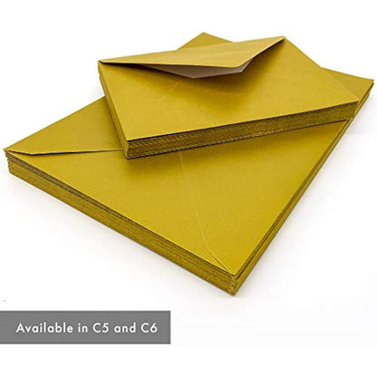 Pukka Pad, Pukka Post & Packaging Gummed Envelopes - Pack of 25, Ready-to-Seal, Durable 100GSM Postal Envelopes for Letters, Invitations, and Other Mail - 229 x 162 mm, Size C5, Gold