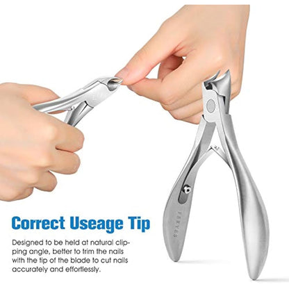 FERYES Toenail Clippers for Thick Nails, Toe Nail Clippers for Ingrown Hard Toe Nail Fingernail - Large Handle Stainless Steel Olecranon Fingernail Clipper, Silver