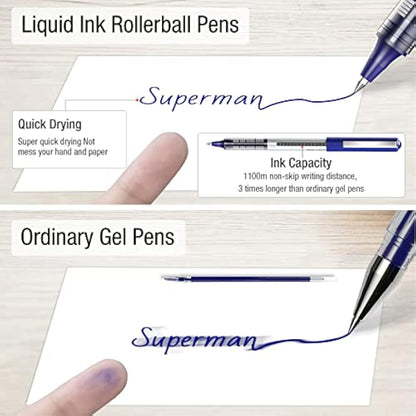 AKARUED Rollerball Pens 16 Pack Blue Gel Pens, 0.5mm Liquid Ink Rollerball Pen, Quick-Drying Ballpoint Pens Writing Pens for Bullet Journal, Notebook. School & Office Accessories for Students Adults