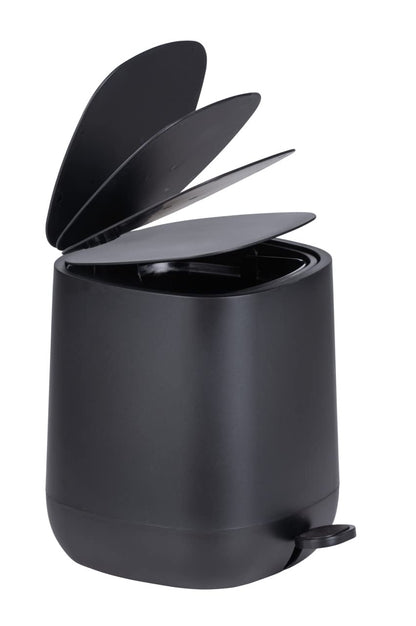 WENKO Davos Pedal Bin,5 Litres,Puristic Cosmetic Bin with Easy-Close Mechanism,Bathroom Accessory in Trendy All-Black Design in Bathroom and Guest