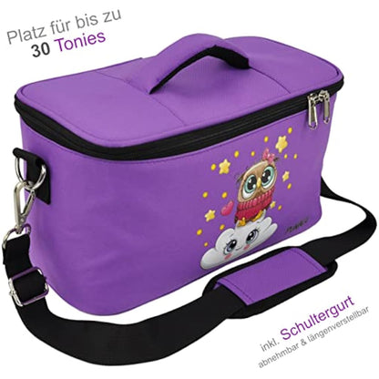 PUNALU Case for Toniebox, Space for 30 Tonies, Charger and Headphones Toniebox Bag (Owls Purple)