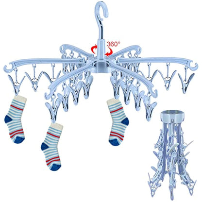 GmeDhc Indoor Outdoor Clothes Airer, 24 Pegs, Foldable, Rotable Sock Airer for Fabric Nappies, Bras, Towel, Underwear, Scarf, Gloves