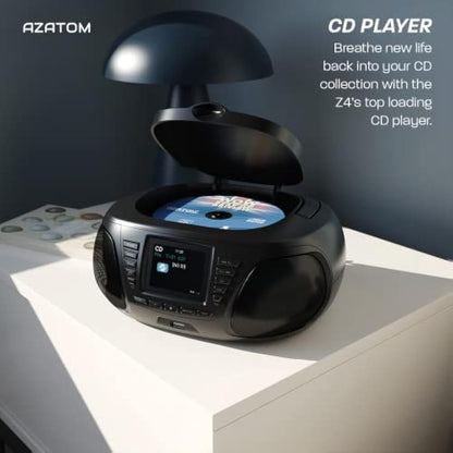 Portable CD Player with DAB/DAB+/FM Digital Radio | Bluetooth & USB MP3 Player | Large Display | Battery & Mains Powered (6x”C”) | Perfect for Home, Office or Outdoors | AZATOM Zenith Z4 (Black)