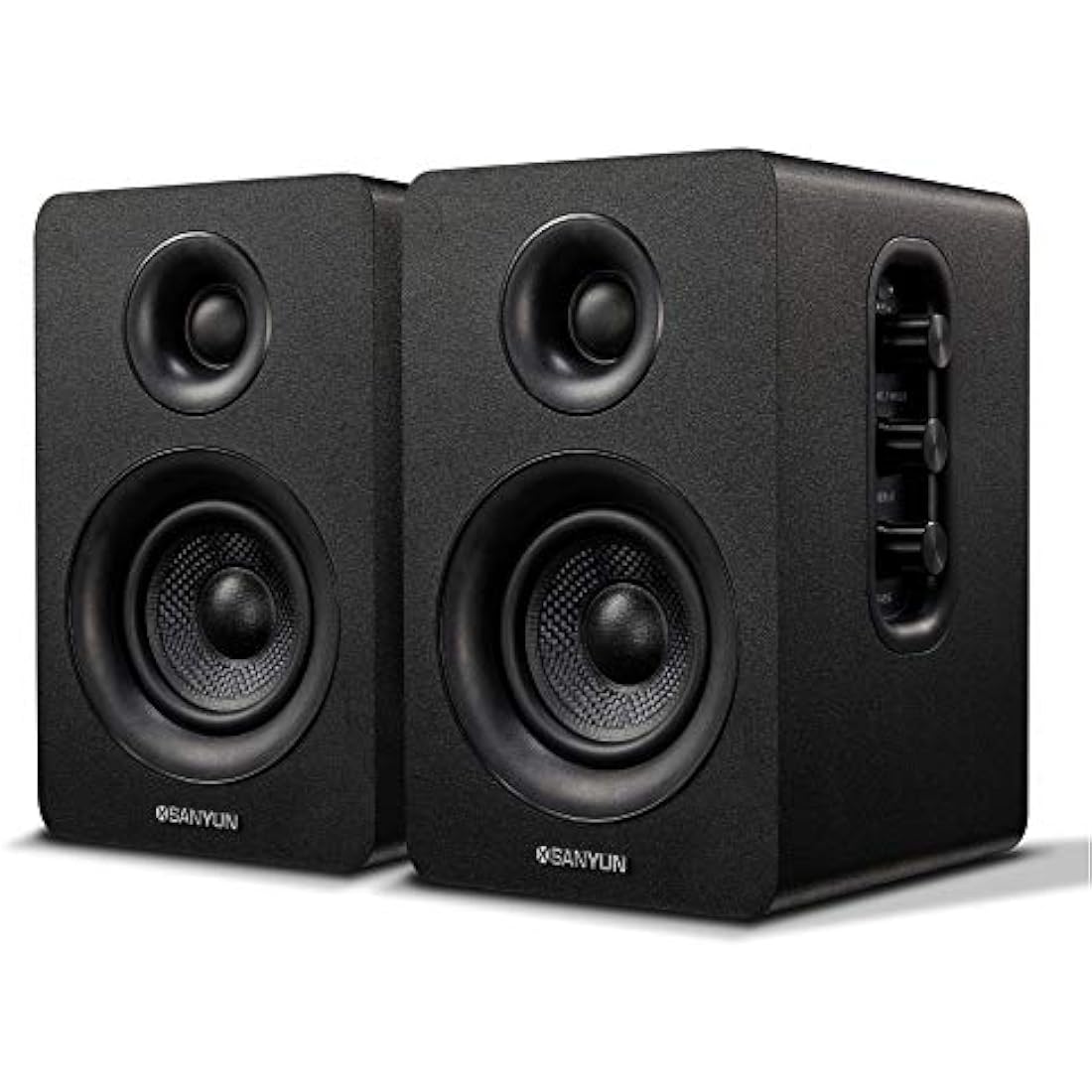 Sanyun SW208 3" Active Bluetooth 5.0 Bookshelf Speakers - 60W Carbon Fiber Speaker Unit - Built-in 24bit DAC - Dynamic 3D Surround Sound - 2.0 Computer PC Monitor Gaming Speakers (Pair, Black)