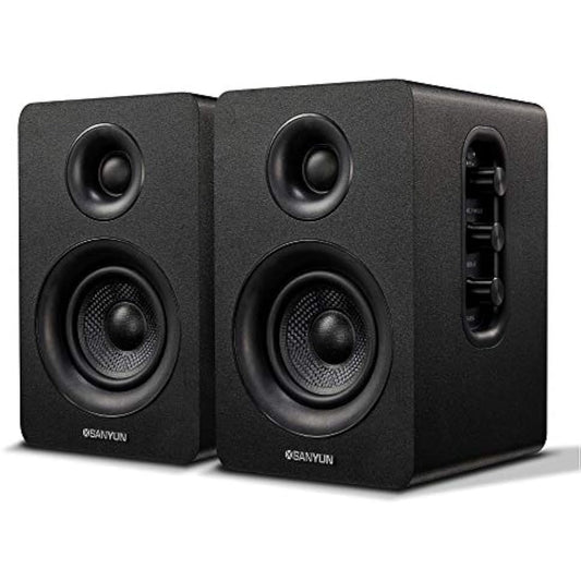 Sanyun SW208 3" Active Bluetooth 5.0 Bookshelf Speakers - 60W Carbon Fiber Speaker Unit - Built-in 24bit DAC - Dynamic 3D Surround Sound - 2.0 Computer PC Monitor Gaming Speakers (Pair, Black)
