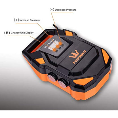 TOPWAY Tyre Inflator Air Compressor 12V DC, Digital Car Tyre Pump 150 PSI, 22mm Metal Cylinder, Auto Stop, Preset Pressure, Large Capacity, LED SOS Light, Cloth Bag, for Auto Bicycle Truck Tyres