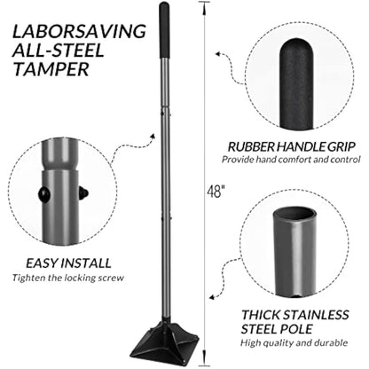 Walensee Steel Tamper with 122 cm Handle 20x20cm Garden Rubber Grip for Laborsaving All-Steel Heavy Duty Ideal Tool Leveling Ground Installing pavers and Repairing Blacktop