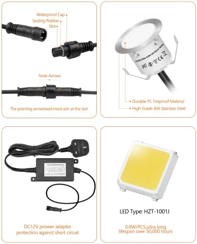 HIBOITEC 10Pcs Decking Lights, Lighting LED Deck Lights φ32mm, Warm White Decking Lighting, Waterproof Plinth Deck Light, for Outdoor, Garden, Floor Tile, Staircase, Wall Corner, Bathroom