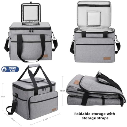 ALLCAMP Large Foldable Insulated Cooler Bag - Thermal Cooler Lunch Bag, Removable Picnic Bag for 2 People, Thick Insulated Picnic Basket - Includes 2 Ice Packs