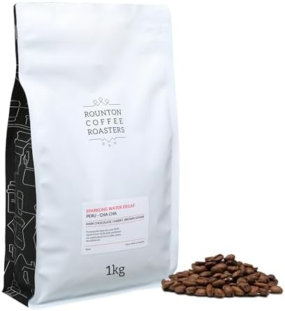 Rounton Coffee Roasters | 1kg DECAF COFFEE BEANS | Chemical Free Sparkling Water Decaffeinated Coffee Beans | Freshly Roasted Decaf Coffee Beans | Caffeine Free Espresso | Medium/Dark Roast